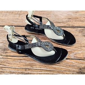 Fiori & Spine Women's US 8-8.5 Black Silver Beaded Thong Flip Flops Sandals EUC